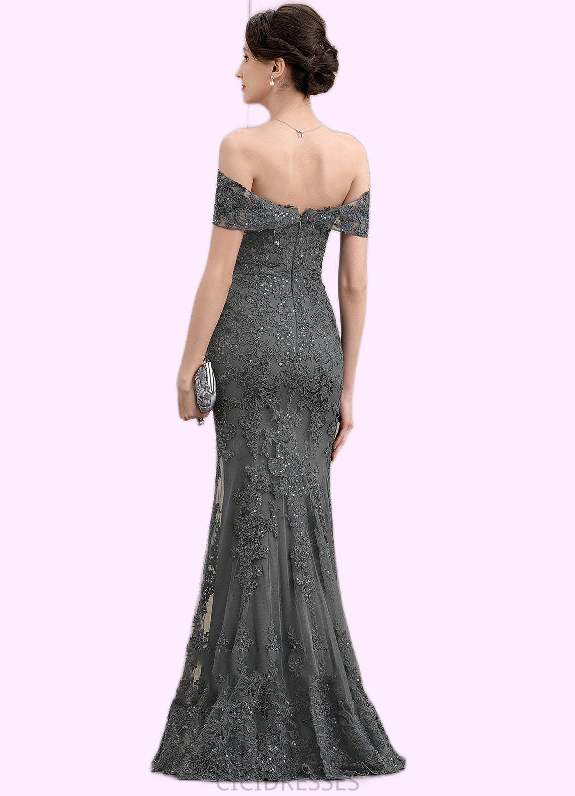Paisley Trumpet/Mermaid Off-the-Shoulder Floor-Length Tulle Lace Mother of the Bride Dress With Sequins CIC8126P0014731