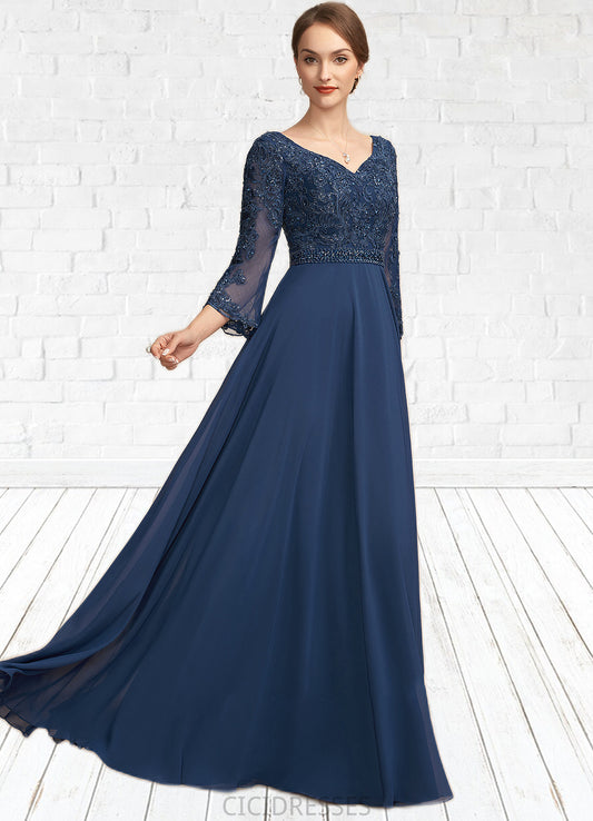 Nora A-Line V-neck Floor-Length Chiffon Lace Mother of the Bride Dress With Beading Sequins CIC8126P0014739