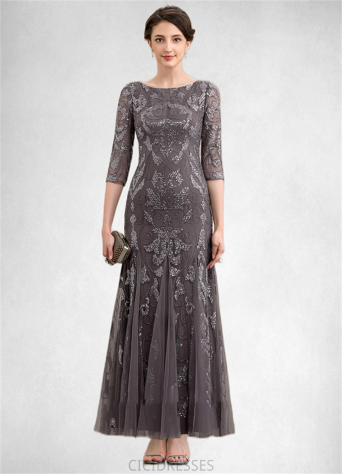 Carolyn Sheath/Column Scoop Neck Ankle-Length Tulle Sequined Mother of the Bride Dress CIC8126P0014758