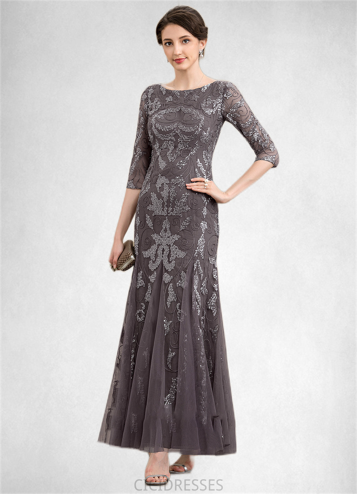 Carolyn Sheath/Column Scoop Neck Ankle-Length Tulle Sequined Mother of the Bride Dress CIC8126P0014758