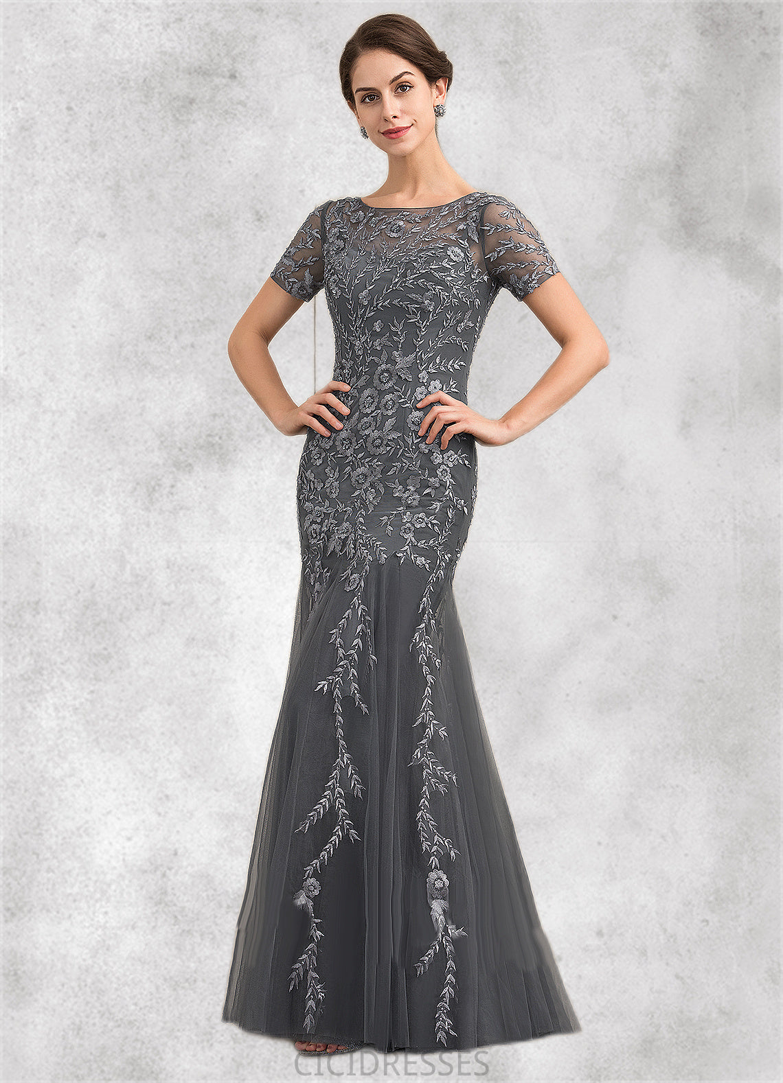 Willow Trumpet/Mermaid Scoop Neck Floor-Length Tulle Lace Mother of the Bride Dress With Beading Sequins CIC8126P0014767