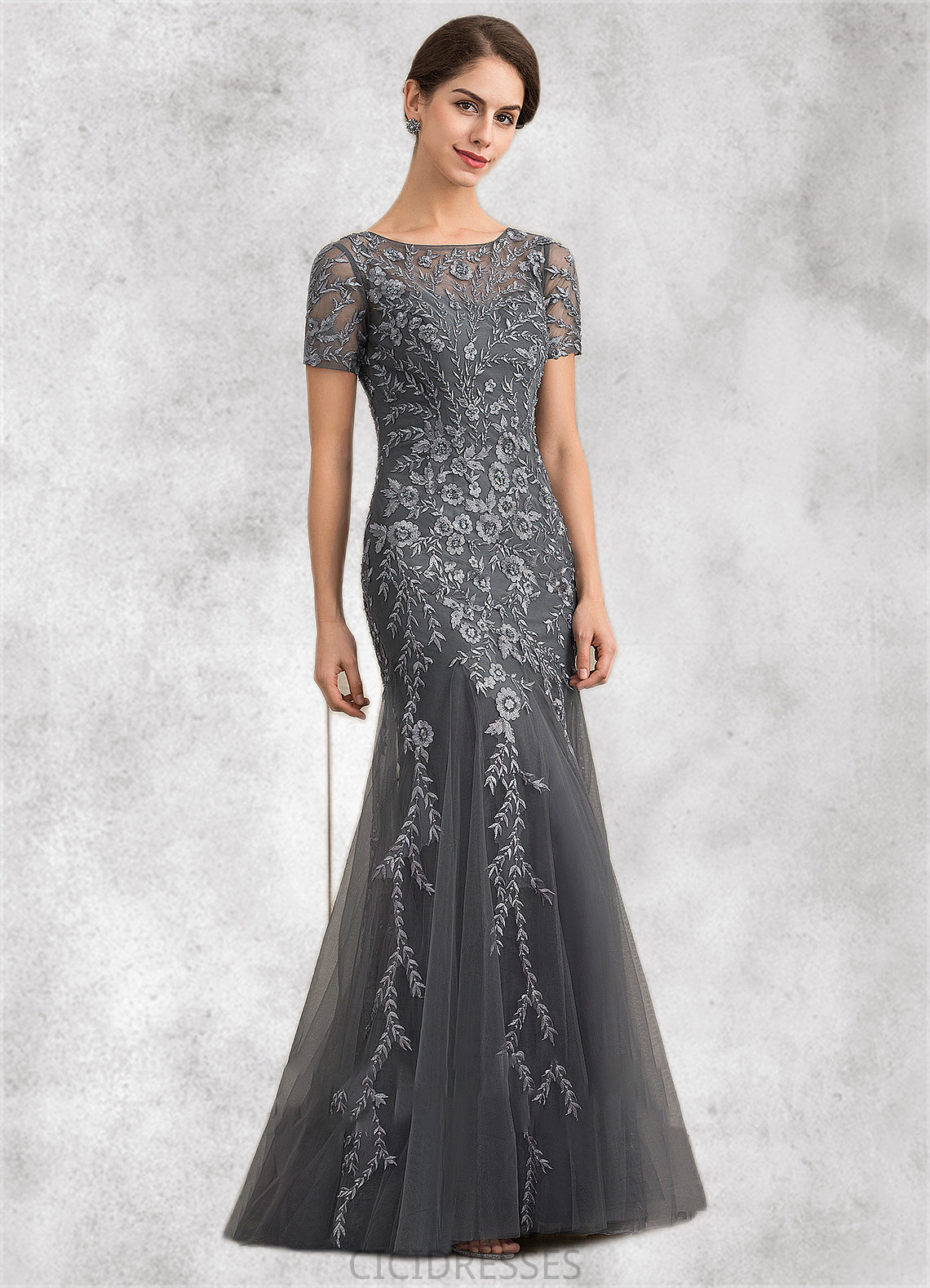Willow Trumpet/Mermaid Scoop Neck Floor-Length Tulle Lace Mother of the Bride Dress With Beading Sequins CIC8126P0014767