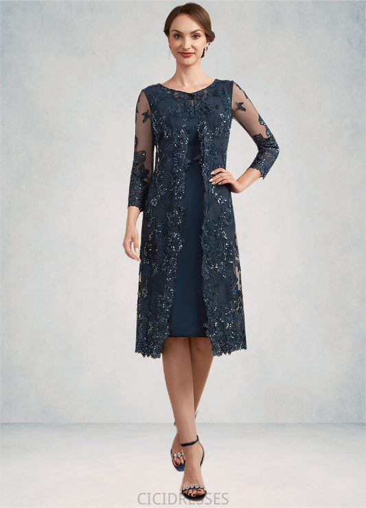 Tianna Sheath/Column Scoop Neck Knee-Length Chiffon Lace Mother of the Bride Dress With Sequins CIC8126P0014771