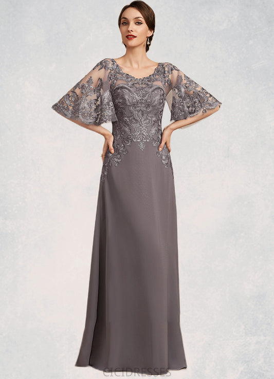 Susan A-Line Scoop Neck Floor-Length Chiffon Lace Mother of the Bride Dress With Sequins CIC8126P0014776