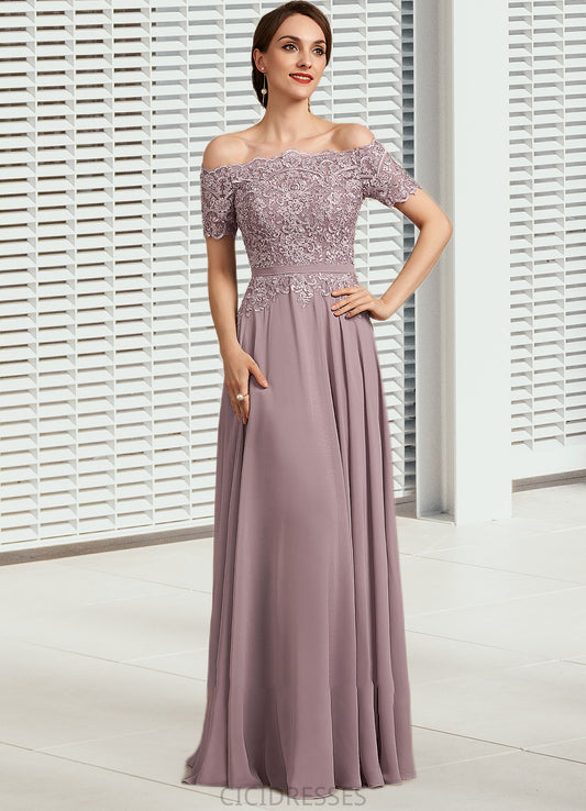 Hallie A-Line Off-the-Shoulder Floor-Length Chiffon Lace Mother of the Bride Dress With Beading Sequins CIC8126P0014785