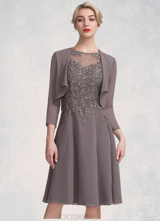 Abigail A-Line Scoop Neck Knee-Length Chiffon Lace Mother of the Bride Dress CIC8126P0014790