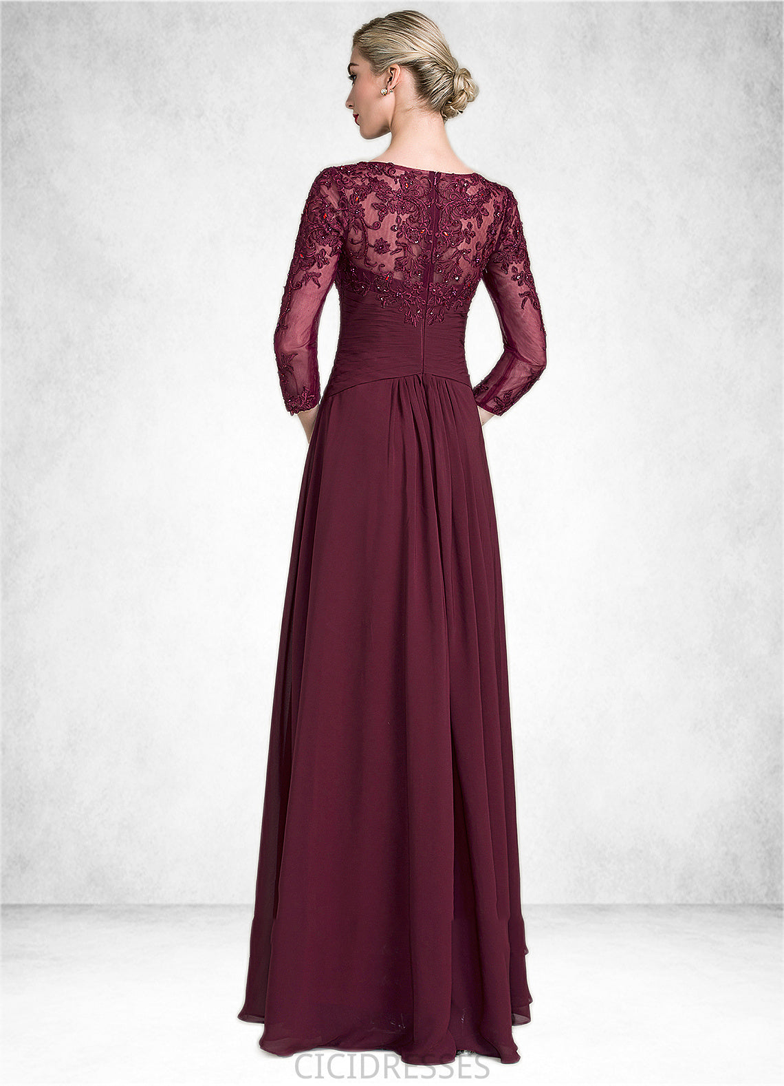 Kaylee A-Line Scoop Neck Floor-Length Chiffon Lace Mother of the Bride Dress With Ruffle Beading Sequins CIC8126P0014792