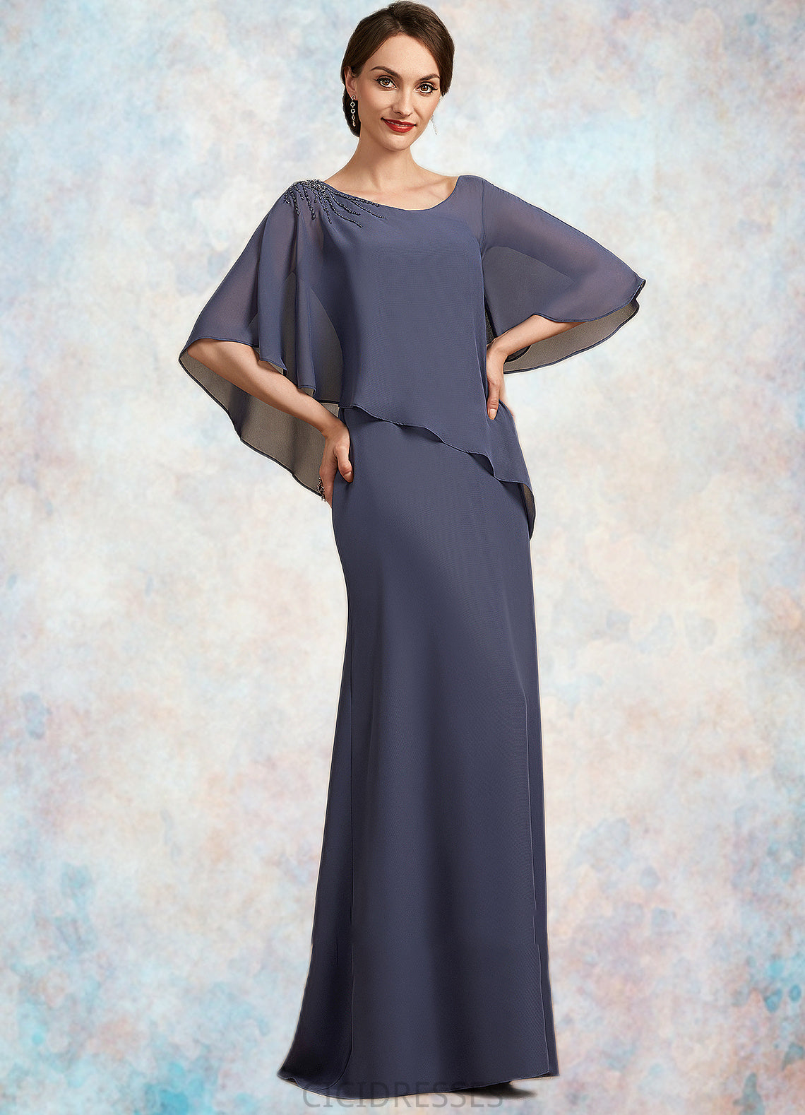 Abbie A-Line Scoop Neck Floor-Length Chiffon Mother of the Bride Dress With Beading CIC8126P0014793