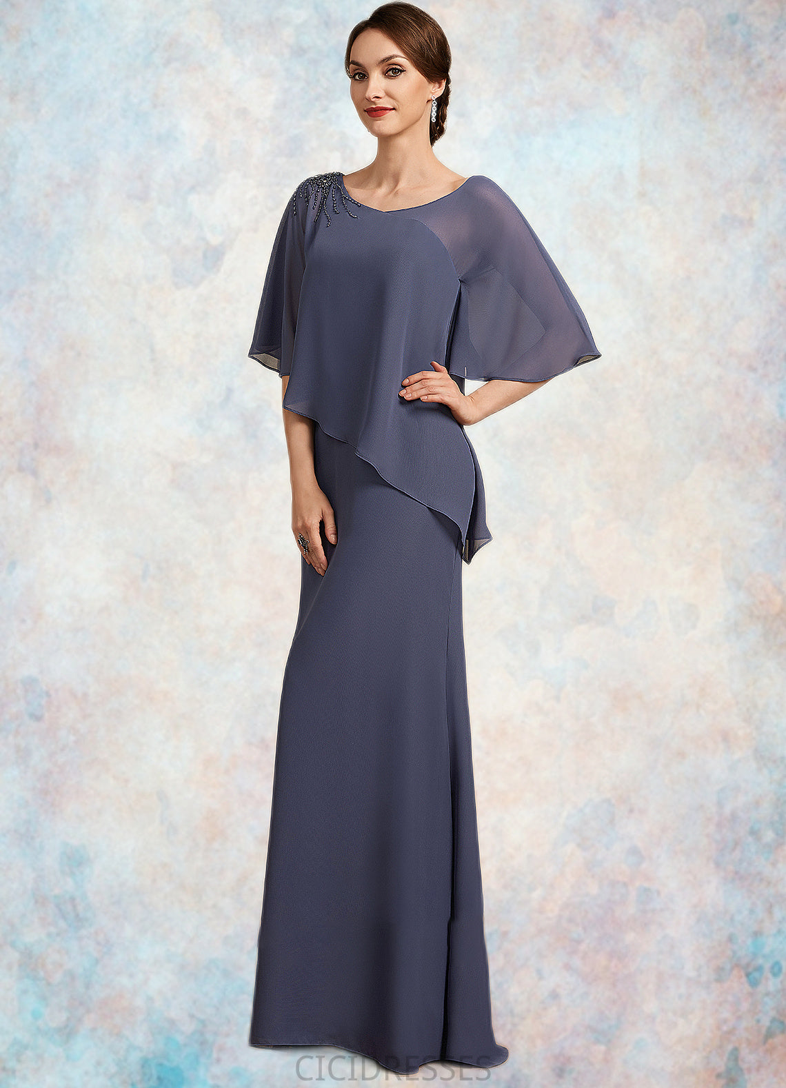 Abbie A-Line Scoop Neck Floor-Length Chiffon Mother of the Bride Dress With Beading CIC8126P0014793