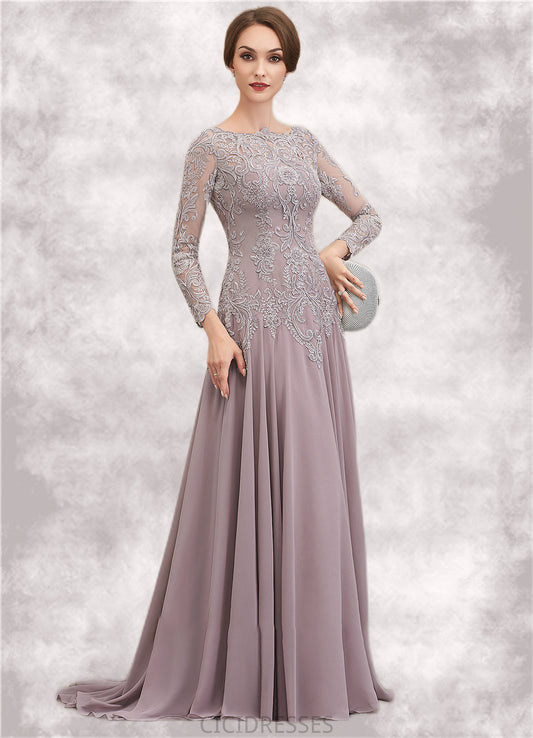 Emmalee A-Line Scoop Neck Sweep Train Chiffon Lace Mother of the Bride Dress With Sequins CIC8126P0014819