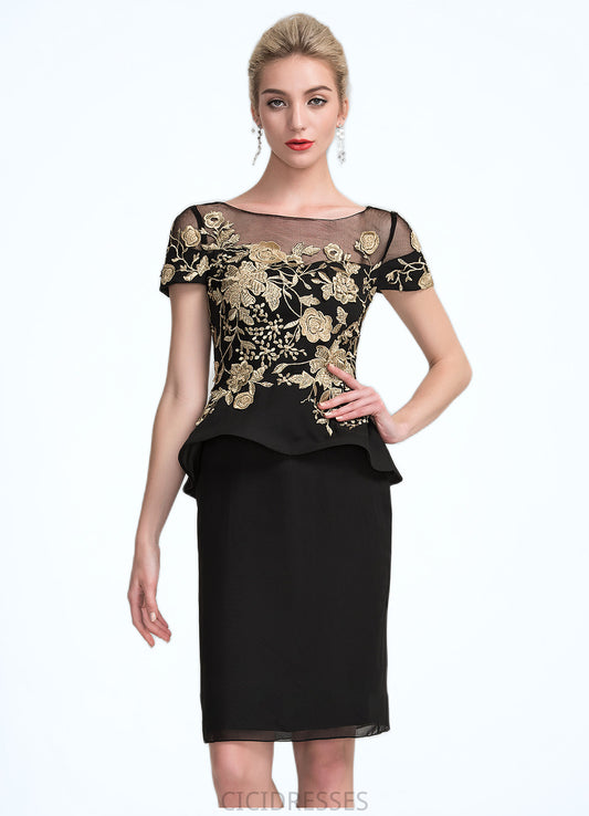 Tia Sheath/Column Scoop Neck Knee-Length Chiffon Mother of the Bride Dress With Lace Cascading Ruffles CIC8126P0014887
