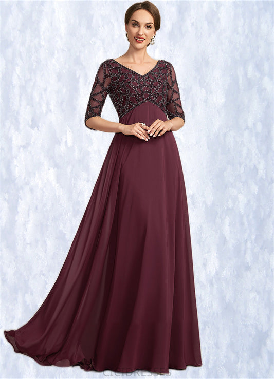 Elyse Empire V-neck Floor-Length Chiffon Mother of the Bride Dress With Beading CIC8126P0014906
