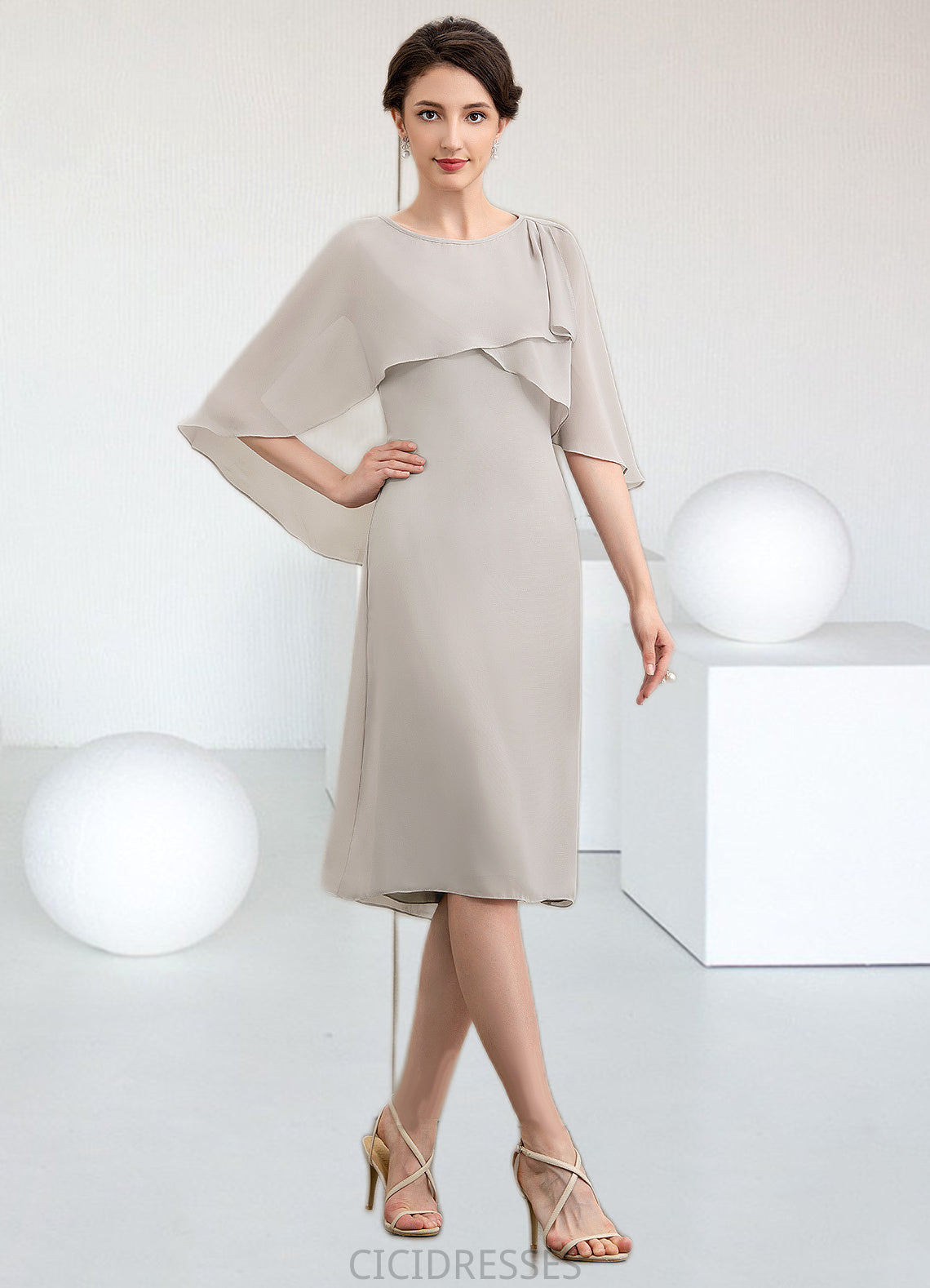 Heaven A-Line Scoop Neck Knee-Length Chiffon Mother of the Bride Dress CIC8126P0014935