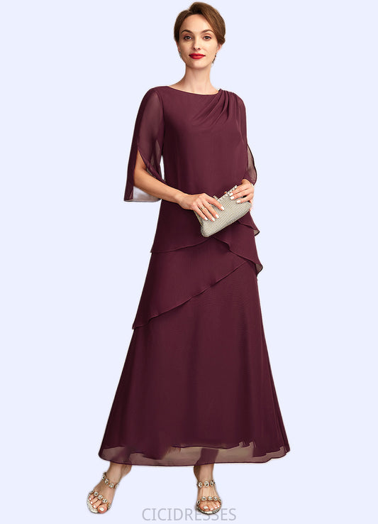 Georgia A-Line Scoop Neck Ankle-Length Chiffon Mother of the Bride Dress With Cascading Ruffles CIC8126P0014941
