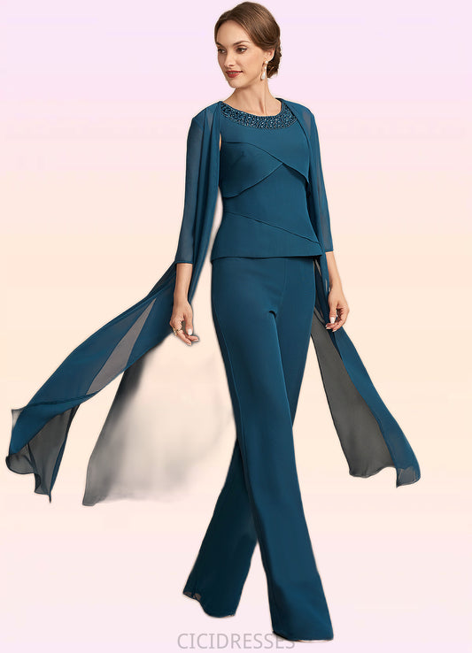 Elise Jumpsuit/Pantsuit Scoop Neck Floor-Length Chiffon Mother of the Bride Dress With Beading Cascading Ruffles CIC8126P0014956