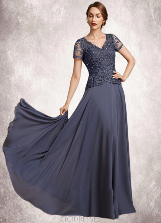 Izabelle A-Line V-neck Floor-Length Chiffon Lace Mother of the Bride Dress With Sequins CIC8126P0014964