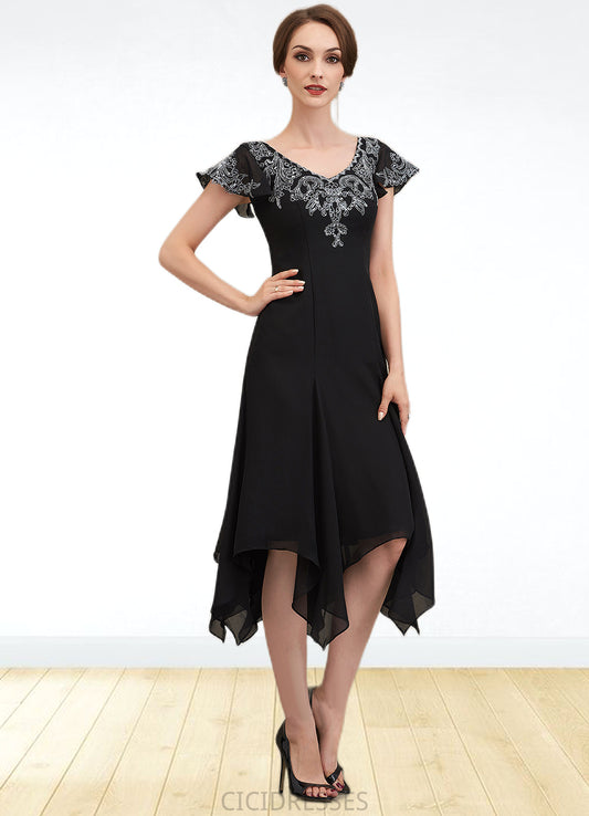 Suzanne A-Line V-neck Tea-Length Chiffon Lace Mother of the Bride Dress With Sequins CIC8126P0014967
