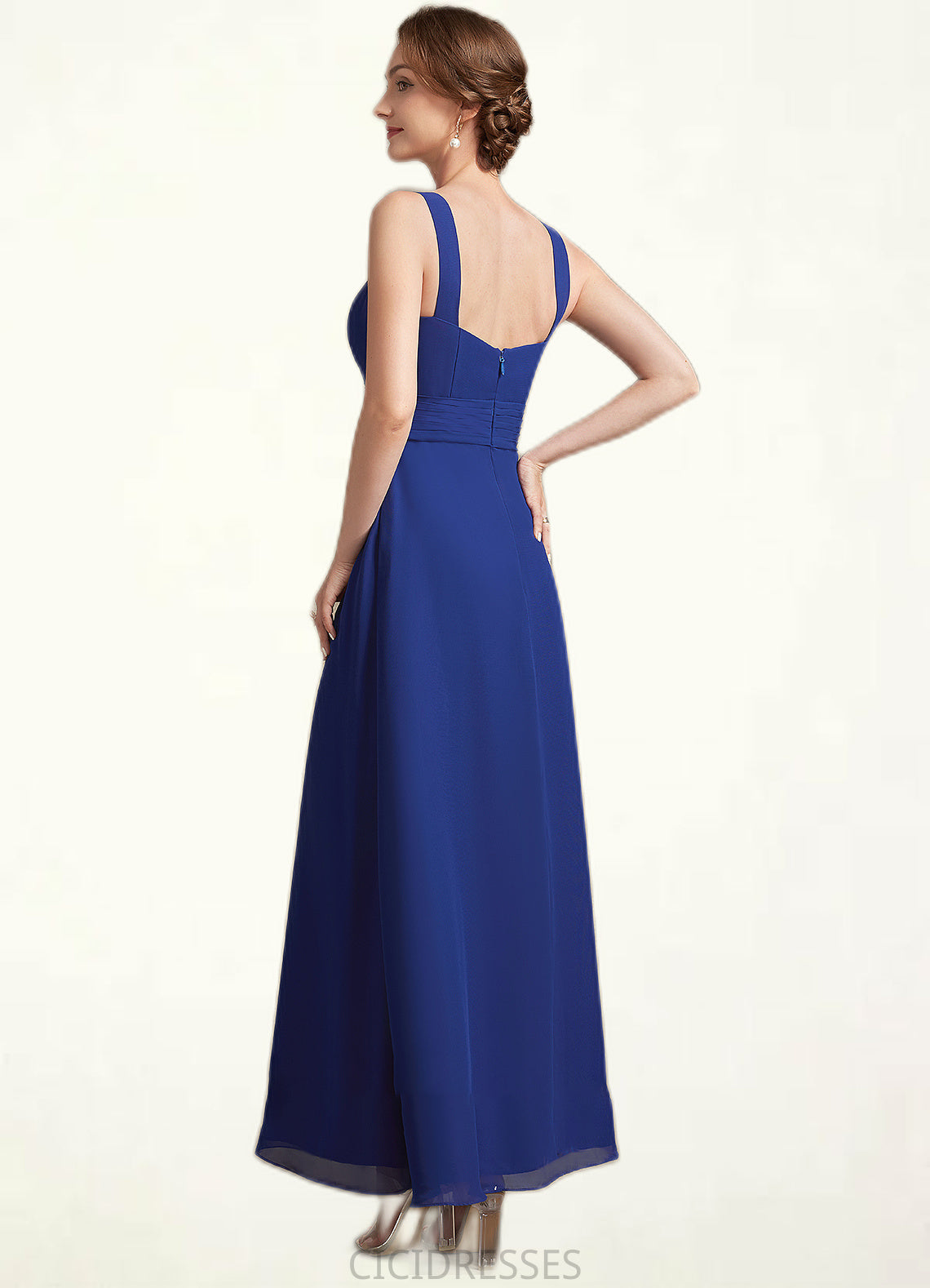 Olive A-Line Square Neckline Ankle-Length Chiffon Mother of the Bride Dress With Ruffle CIC8126P0014982