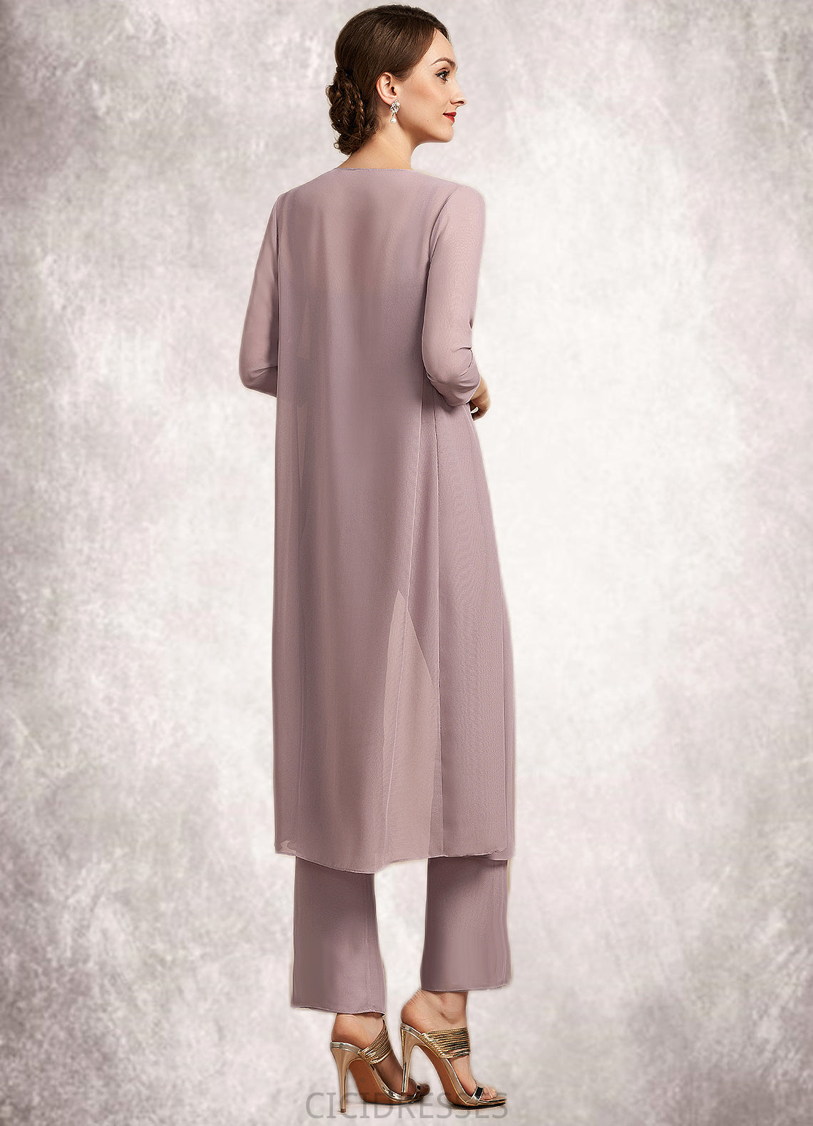 Danica Jumpsuit/Pantsuit Square Neckline Ankle-Length Chiffon Mother of the Bride Dress With Ruffle CIC8126P0014984