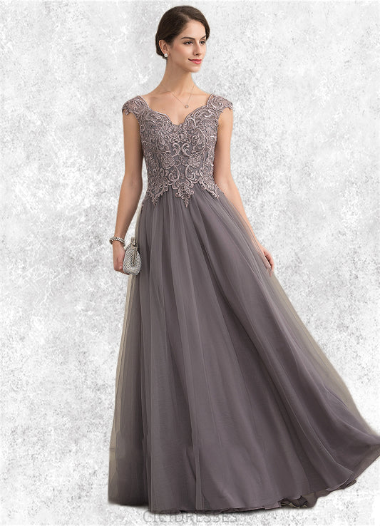 Hannah A-Line/Princess V-neck Floor-Length Tulle Lace Mother of the Bride Dress With Sequins CIC8126P0014985