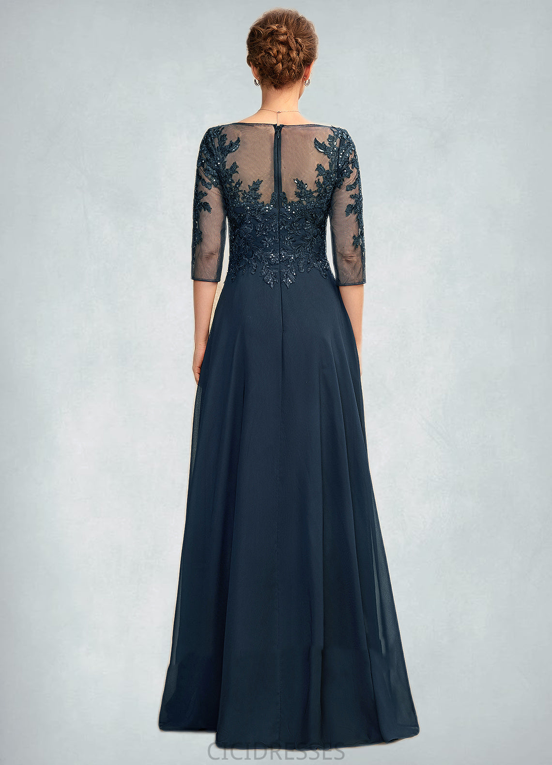 Katelyn A-Line V-neck Floor-Length Chiffon Lace Mother of the Bride Dress With Sequins Split Front CIC8126P0015014