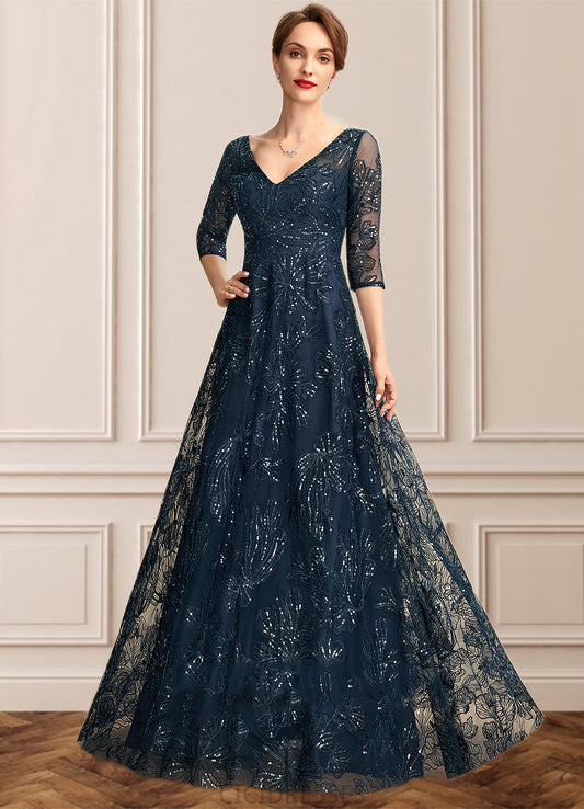 Yamilet A-Line V-neck Floor-Length Lace Mother of the Bride Dress With Sequins CIC8126P0015015