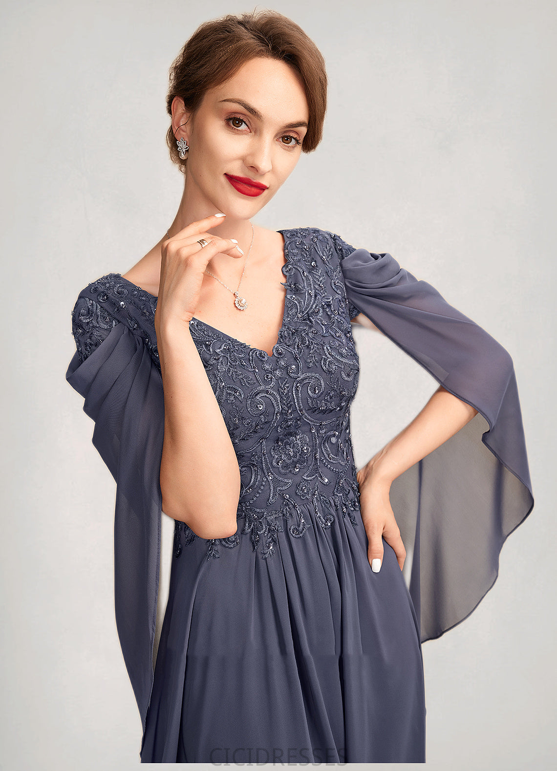 Salome A-Line V-neck Floor-Length Chiffon Lace Mother of the Bride Dress With Beading Sequins CIC8126P0015022