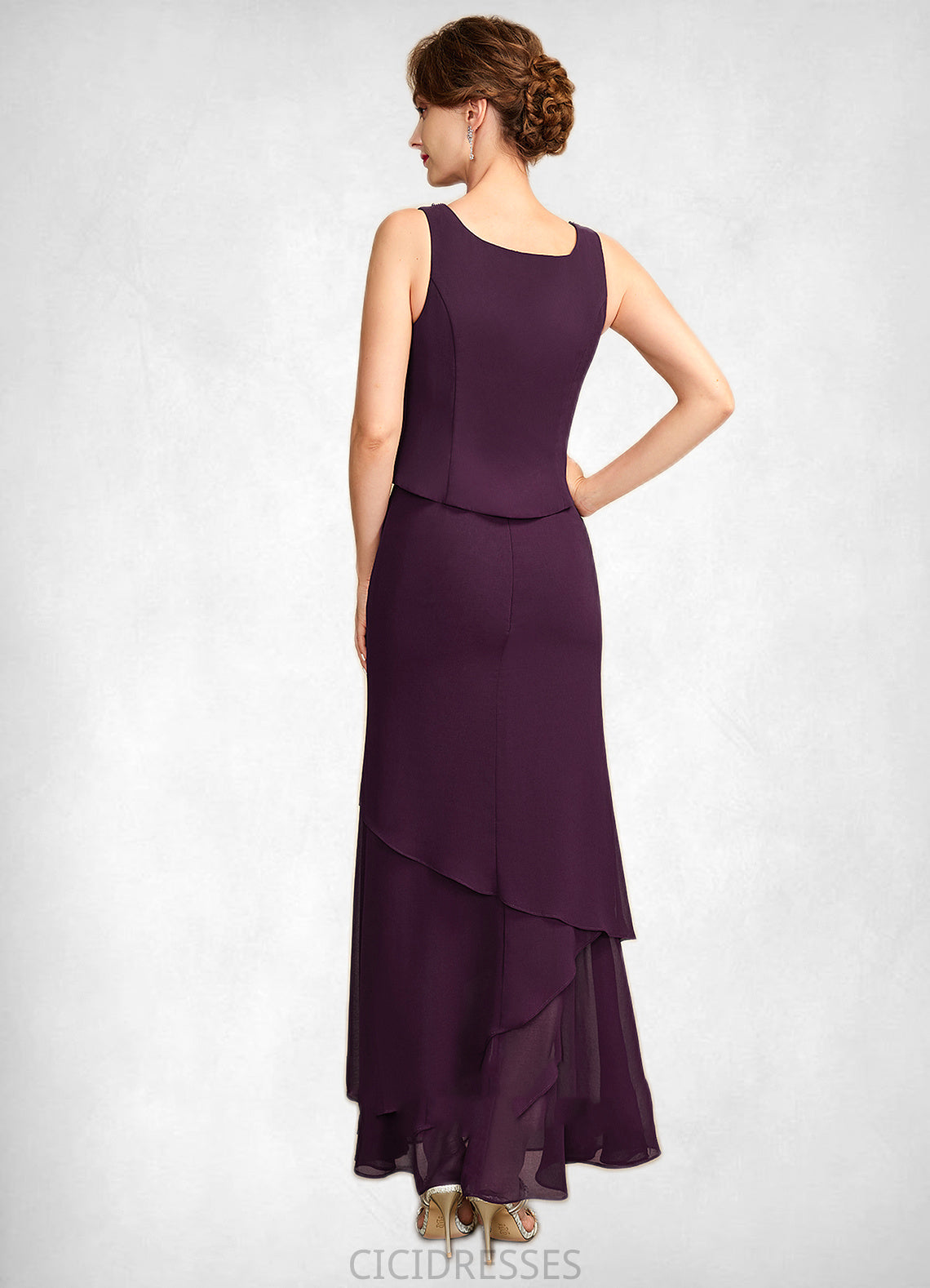 Alana Sheath/Column Scoop Neck Ankle-Length Chiffon Mother of the Bride Dress With Beading Sequins CIC8126P0015024
