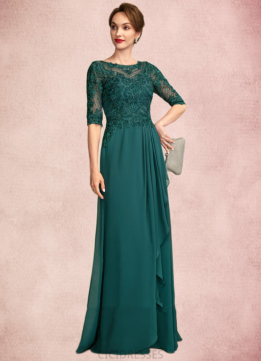 Hope A-Line Scoop Neck Floor-Length Chiffon Lace Mother of the Bride Dress With Beading Sequins Cascading Ruffles CIC8126P0015027