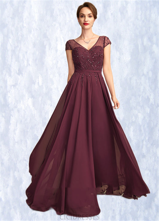 Karen A-Line V-neck Floor-Length Chiffon Mother of the Bride Dress With Beading Sequins CIC8126P0015028