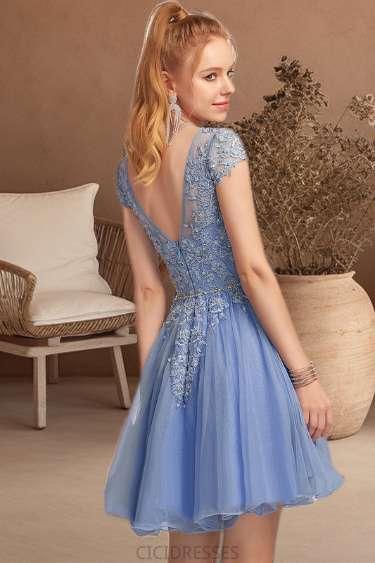Willow A-line Scoop Short/Mini Tulle Homecoming Dress With Beading Appliques Lace CIC8P0020547