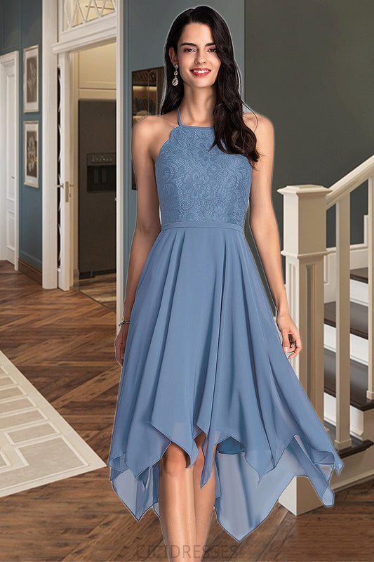 Ayana A-line Halter Asymmetrical Chiffon Lace Homecoming Dress CIC8P0020561