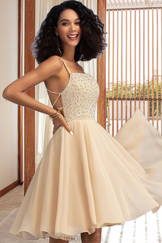 Keely A-line Square Knee-Length Chiffon Homecoming Dress With Beading Sequins CIC8P0020575