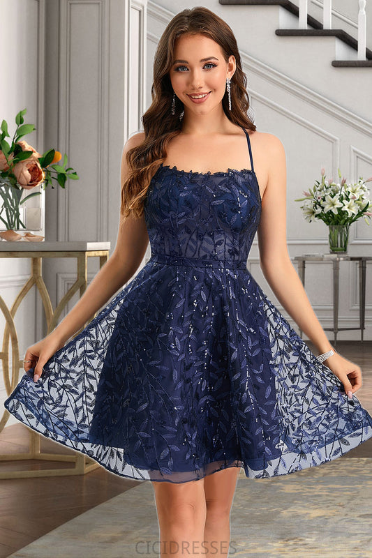Arianna A-line Scoop Short/Mini Lace Homecoming Dress With Sequins CIC8P0020461