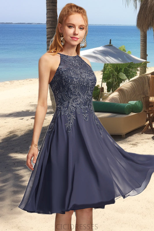 Dahlia A-line Scoop Knee-Length Chiffon Homecoming Dress With Appliques Lace CIC8P0020551