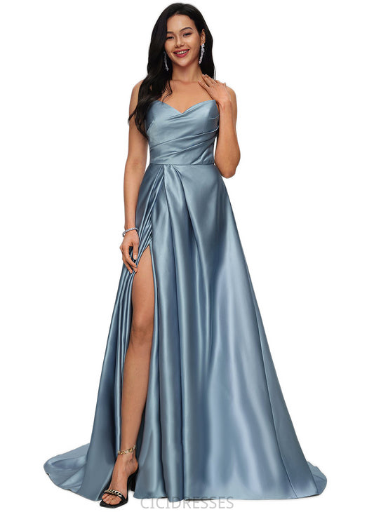 Gina Ball-Gown/Princess V-Neck Sweep Train Satin Prom Dresses CIC8P0022191