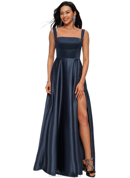 Eliana A-line Straight Floor-Length Satin Prom Dresses With Bow CIC8P0022195