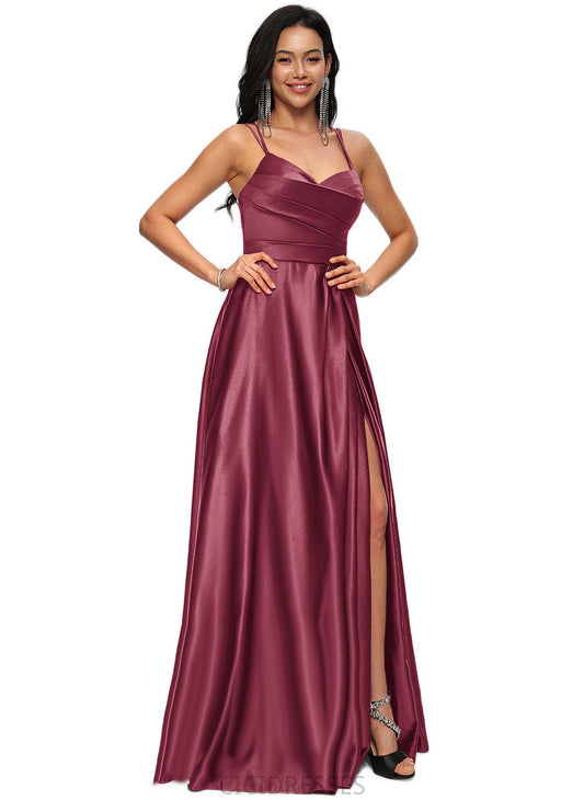 Justine A-line V-Neck Floor-Length Satin Prom Dresses CIC8P0022197