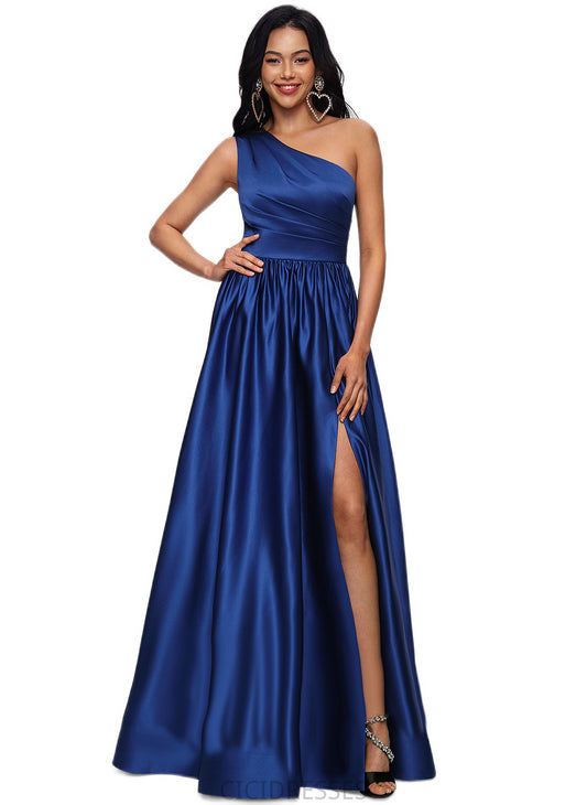 Janiyah Ball-Gown/Princess One Shoulder Floor-Length Satin Prom Dresses CIC8P0022201