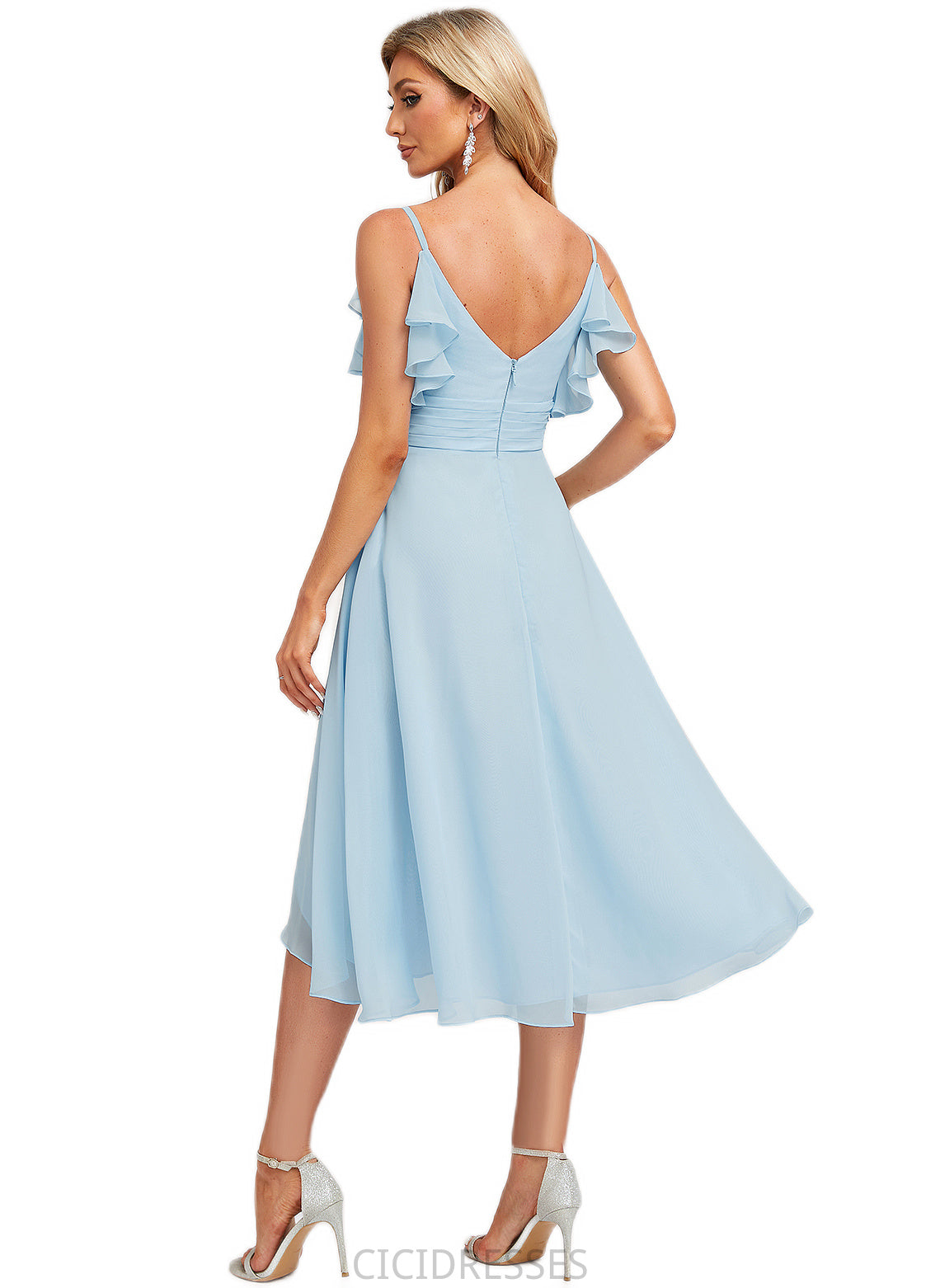 Saniyah A-line V-Neck Floor-Length Chiffon Bridesmaid Dress With Ruffle CIC8P0022573
