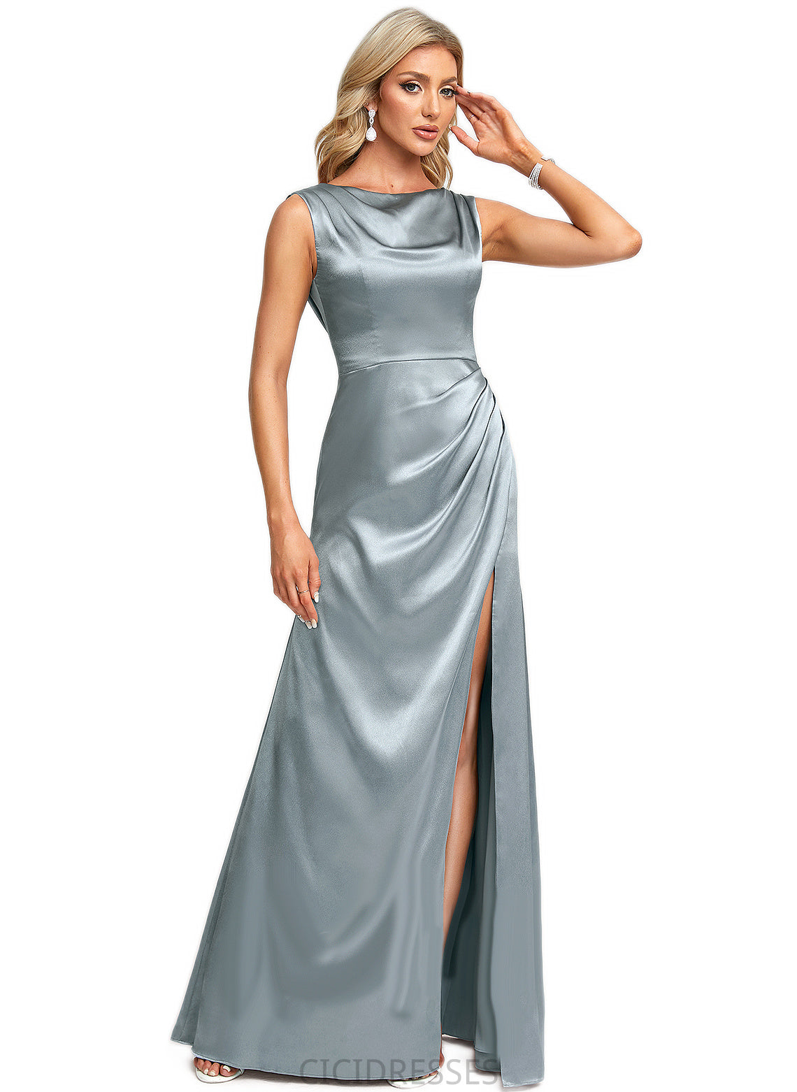Silvia A-line Cowl Scoop Floor-Length Stretch Satin Bridesmaid Dress CIC8P0022574