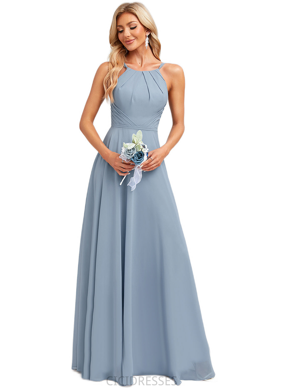 Kristina A-line Halter Floor-Length Chiffon Bridesmaid Dress CIC8P0022575