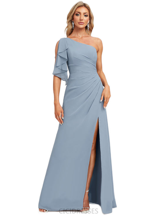 Melany A-line One Shoulder Floor-Length Chiffon Bridesmaid Dress With Ruffle CIC8P0022576