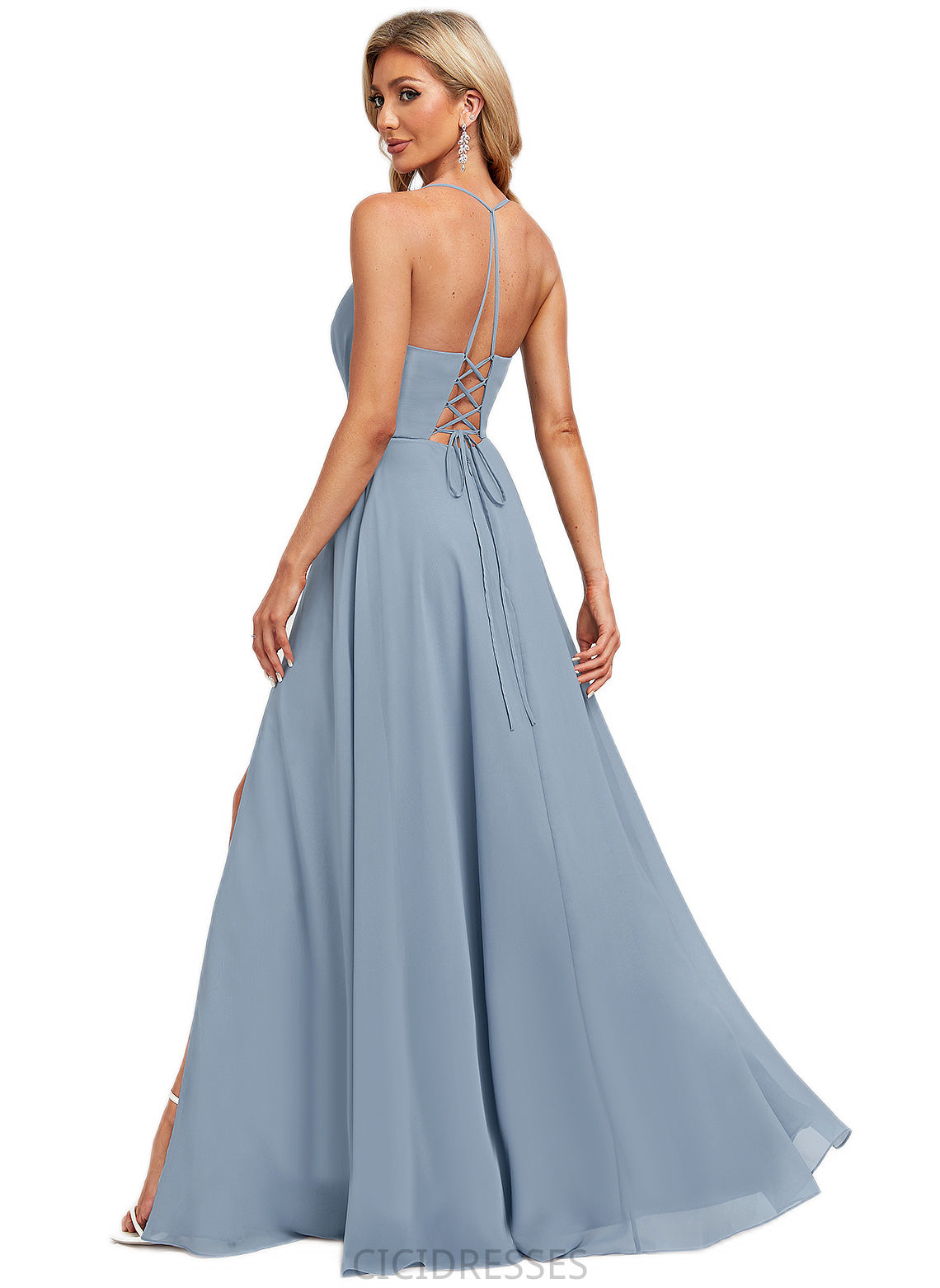 Ingrid A-line V-Neck Floor-Length Chiffon Bridesmaid Dress CIC8P0022577