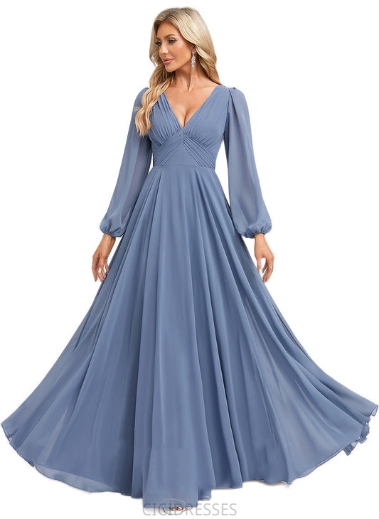 Alisa A-line V-Neck Floor-Length Chiffon Bridesmaid Dress CIC8P0022579