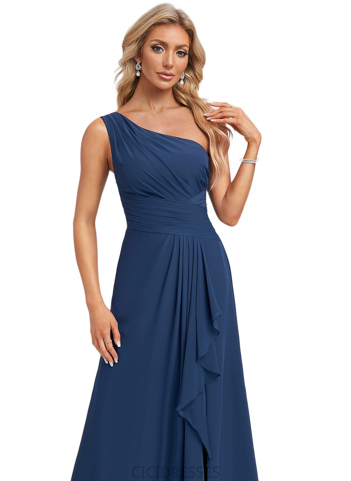 Amelie A-line One Shoulder Floor-Length Chiffon Bridesmaid Dress With Ruffle CIC8P0022581