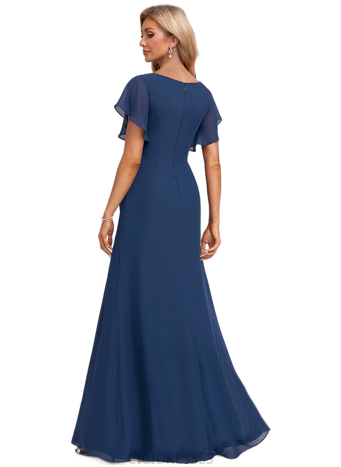 Kathryn A-line V-Neck Floor-Length Chiffon Bridesmaid Dress With Ruffle CIC8P0022582