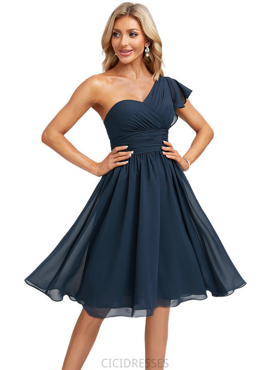 Holly A-line One Shoulder Knee-Length Chiffon Bridesmaid Dress With Ruffle CIC8P0022583