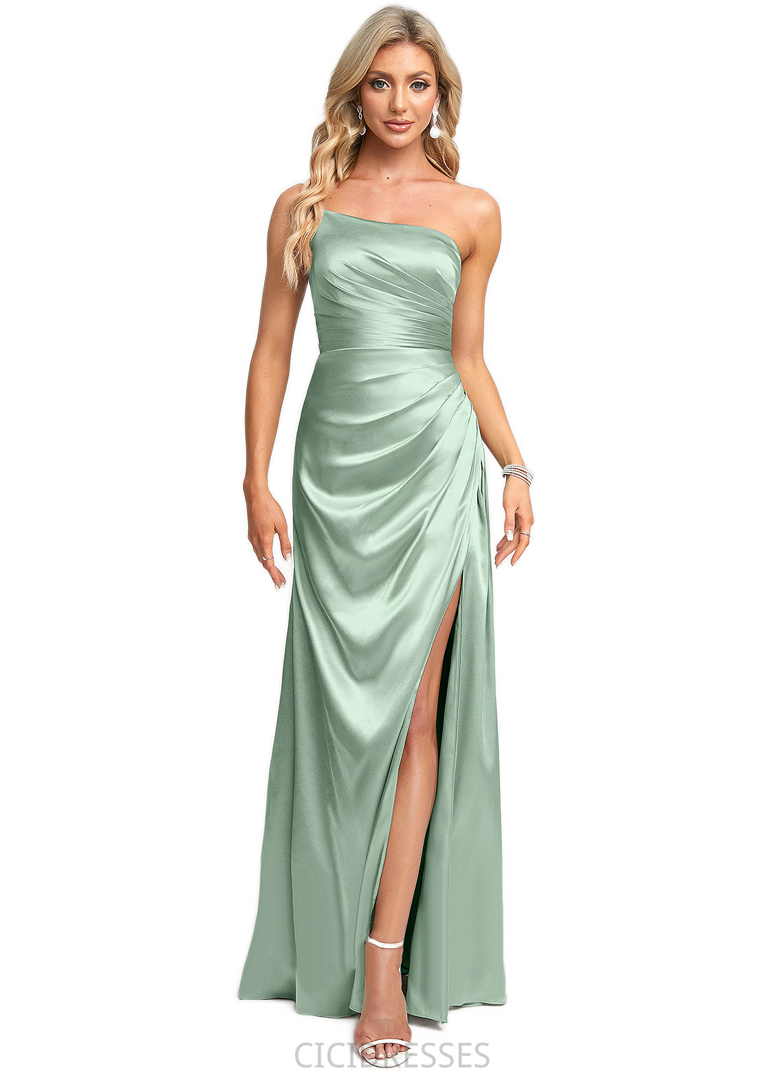 Summer A-line One Shoulder Asymmetrical Stretch Satin Bridesmaid Dress CIC8P0022585
