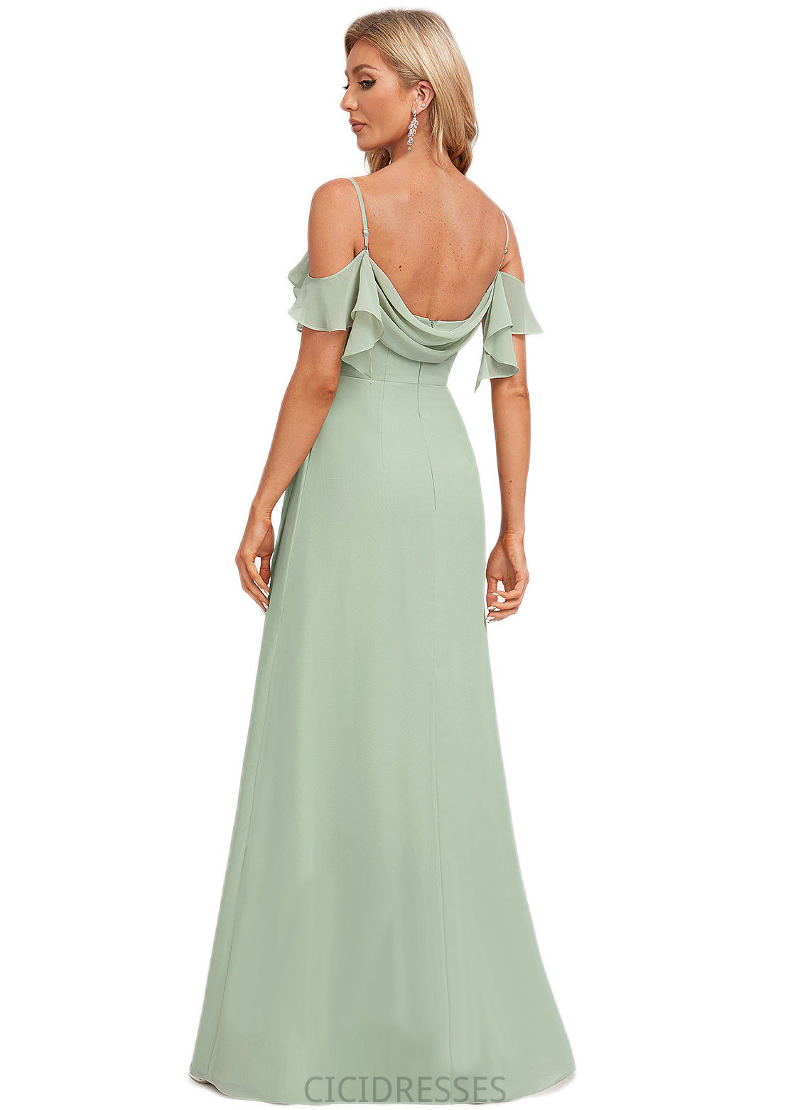 Ashley A-line Cold Shoulder Floor-Length Chiffon Bridesmaid Dress With Ruffle CIC8P0022586